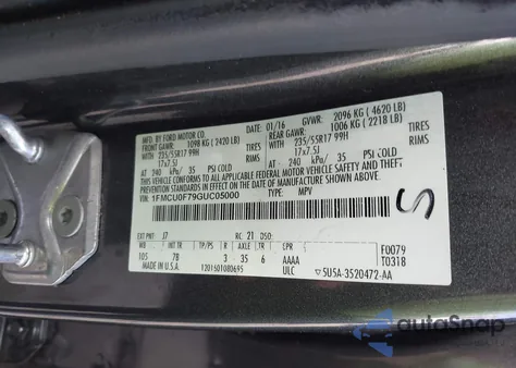 2016 Ford Escape S из США, поврежденный, VIN 1FMCU0F79GUC05000